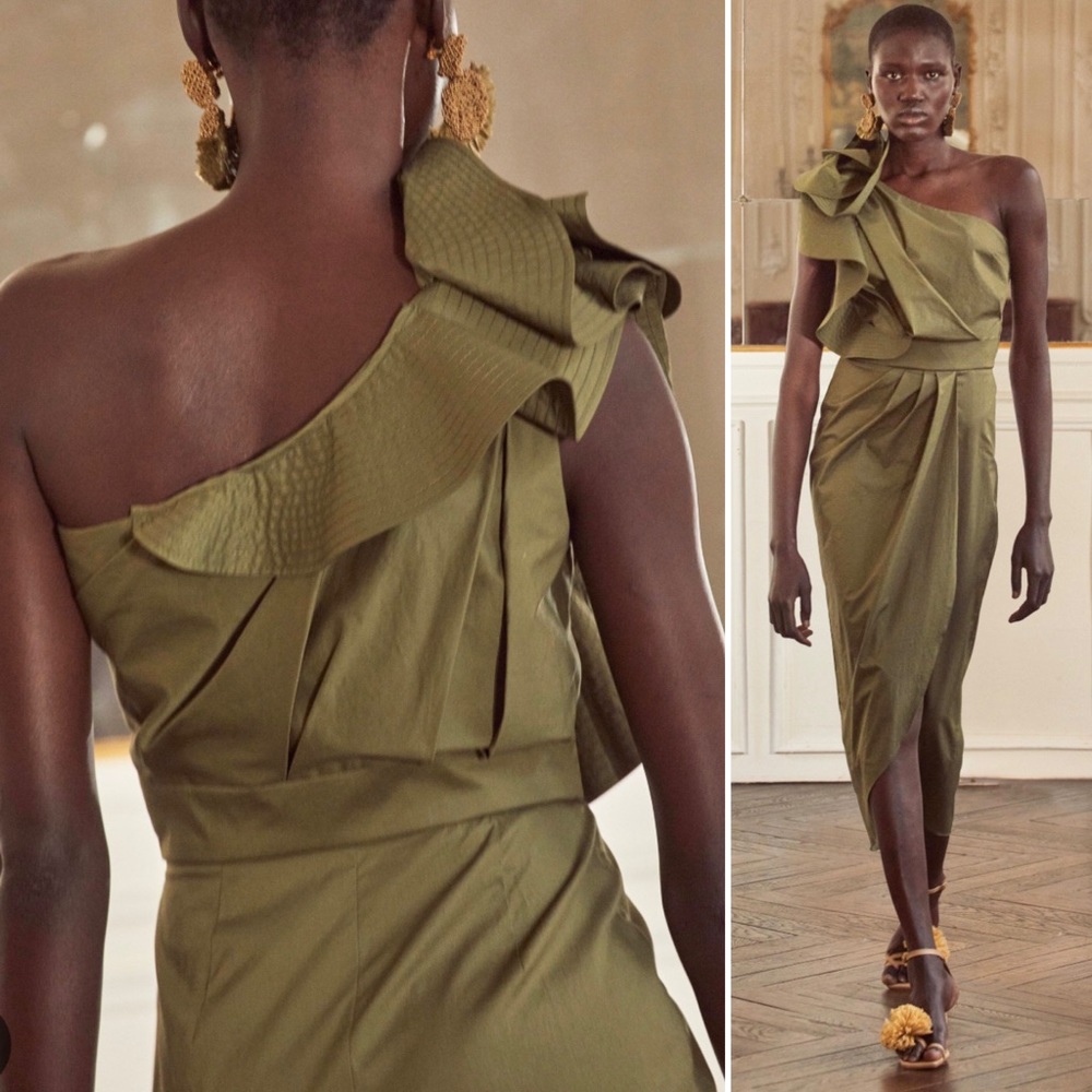 NWT Johanna Ortiz It's Never Too Late One Shoulder Midi Dress in Green Size 2